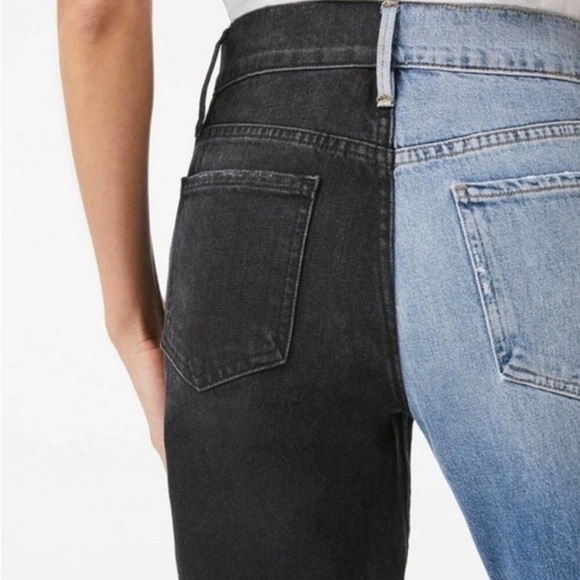Frame Le Sylvie Slender Straight Jeans Black Indigo Mix Playtha Two Tone Size 24 - Picture 3 of 12